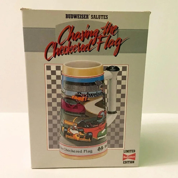 Vintage 1991 Anheuser Busch Budweiser Stein Chasing the Checkered  Flag Racing - Picture 2 of 12